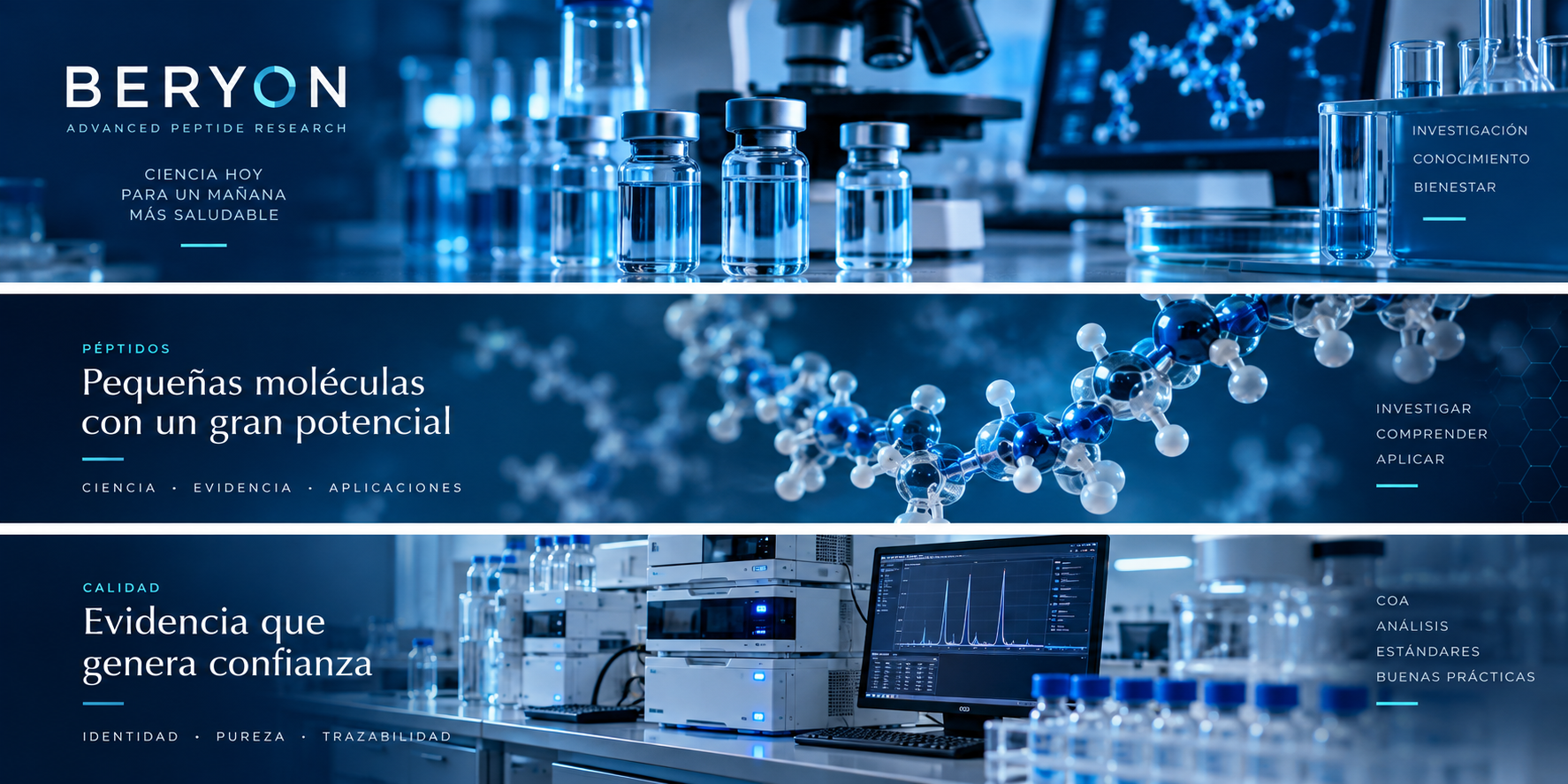 BERYON: investigación científica, péptidos y análisis de calidad